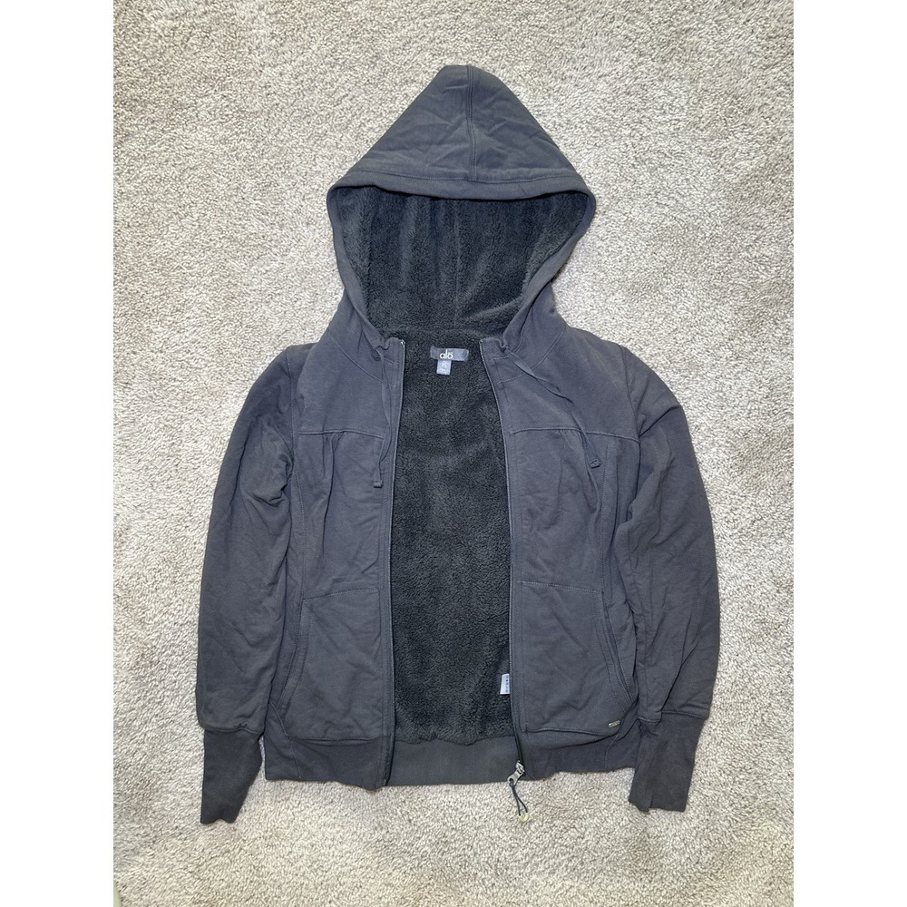 Alo Yoga Hoodie Bamboo Womens XS Grey Sherpa Fleece Lined Full Zip Jacket